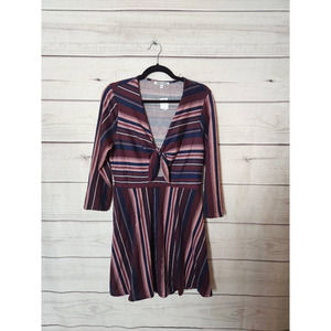 Stiletto Womens Skater Dress Multicolor Short Striped V Neck Long Sleeve Tied XL